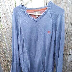 Timberland Men's V-Neck Blue & Orange Long Sleeve Sweater - L - Reg. Fit